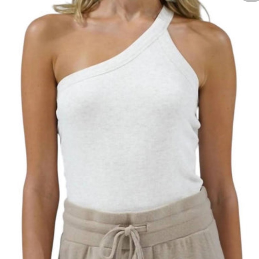 LNA Detra Black One-Shoulder Ribbed Camisole